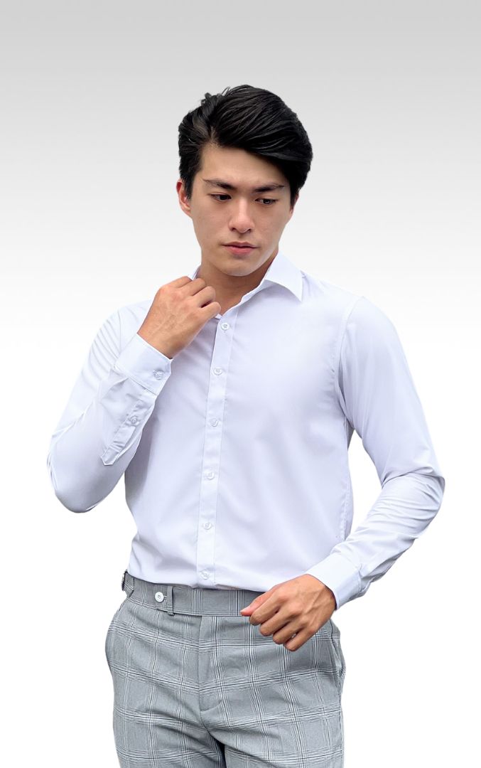 DCSMTD-NAM01-BODY-3 Áo Sơ Mi Tay Dài Nam Body Màu Trắng Docas