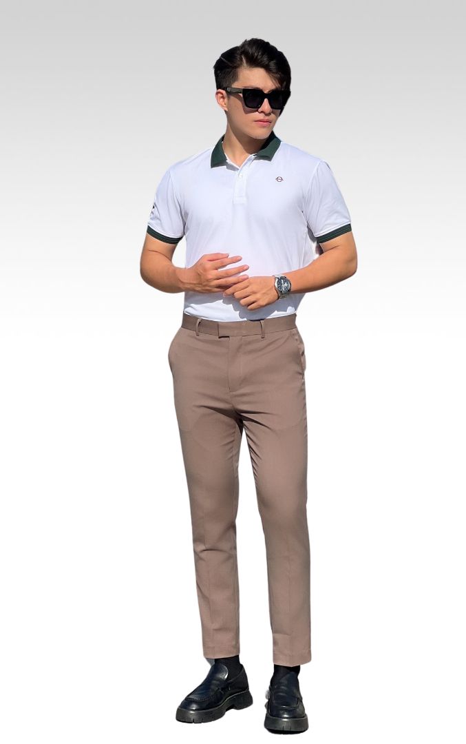 QT011-3 Quần Tây Khaki Nam DOCAS Vải Cotton Màu Nâu Phom Slim Crop