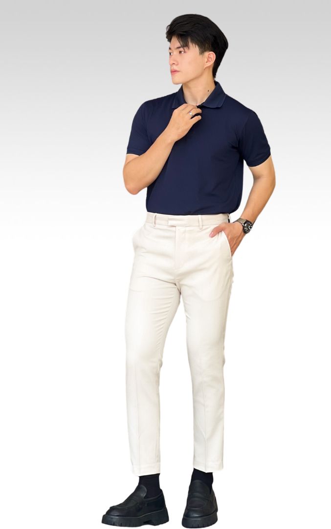QT011-4 Quần Tây Khaki Nam DOCAS Vải Cotton Màu Be Phom Slim Crop