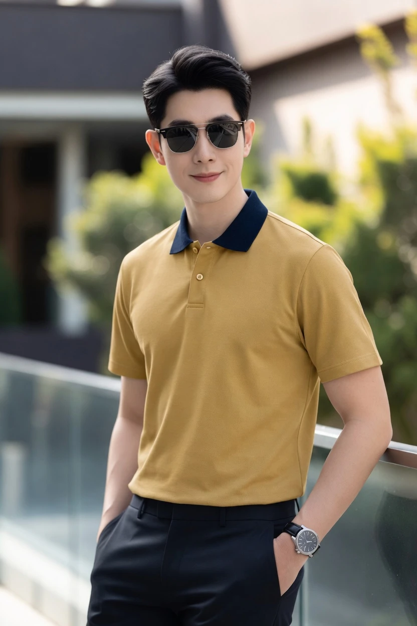 Áo Polo Nam DOCAS Cổ Áo Chữ V Cách Điệu Vải Cotton CMC Form Regular Fit DCPO14