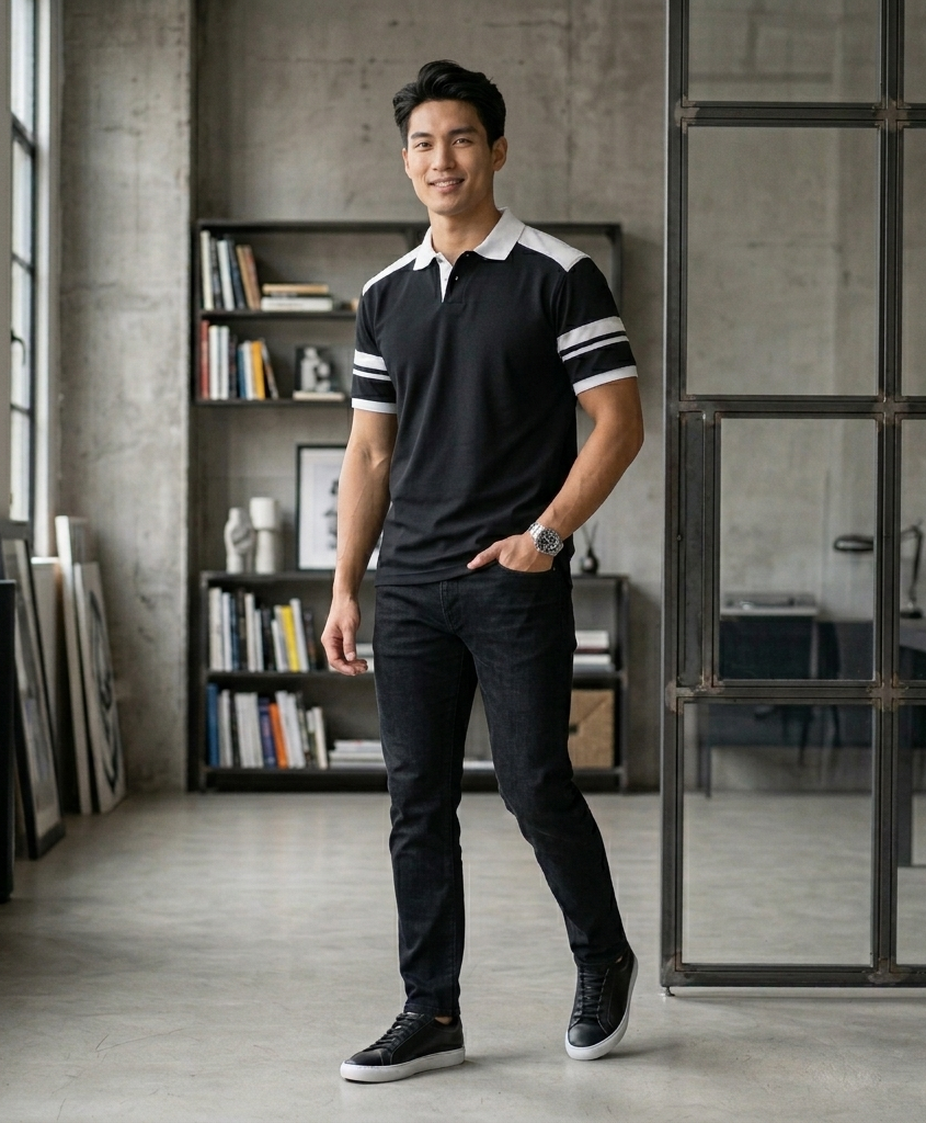 Áo Polo Nam DOCAS Phối Vai Kẻ Tay Năng Động Vải Cotton CMC Form Regular Fit DCPO04-01