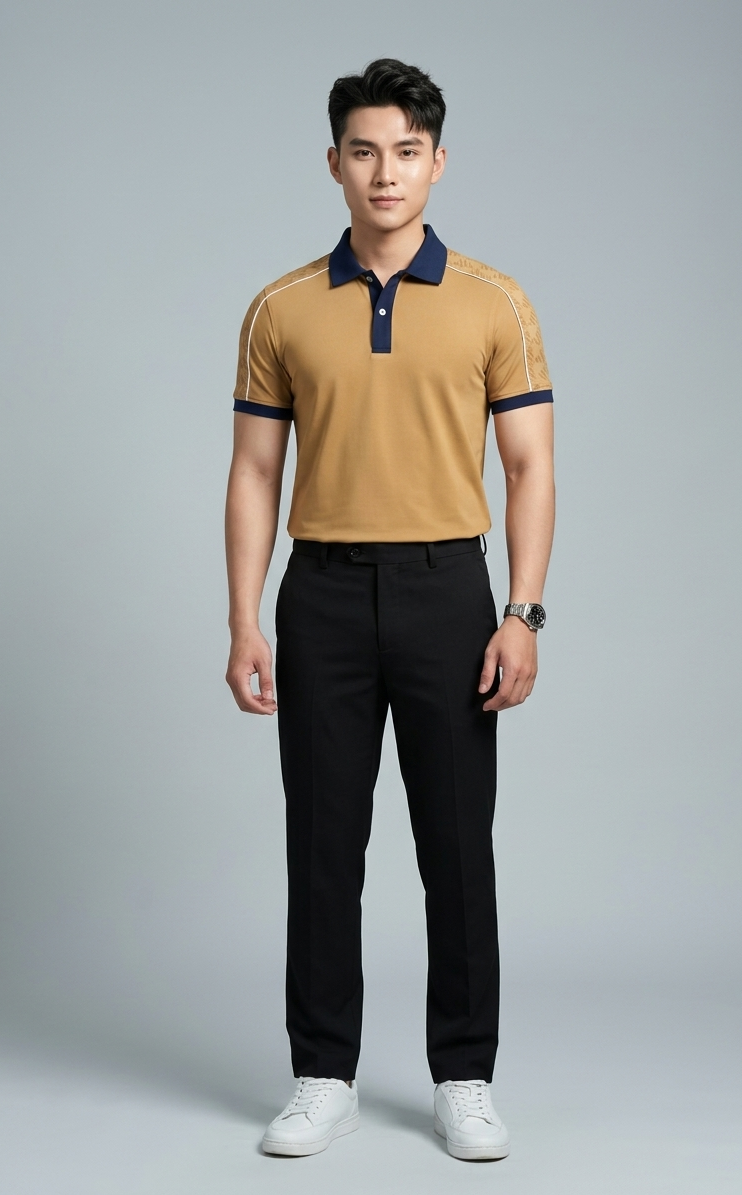 Áo Polo Nam Phối Vai Họa Tiết In Chìm DOCAS Vải Cotton CMC Phom Regular Fit PL06