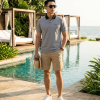 Áo Polo Nam DOCAS Màu Xám Phối Cổ Đen Vải Cotton 2 Da Form Rộng DCPO05-01