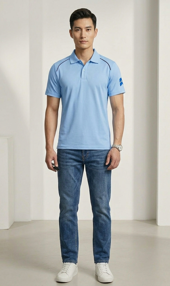Áo Polo Nam Phối Viền Vai Họa Tiết Mũi Tên DOCAS Vải Cotton CMC Phom Regular Fit PL07