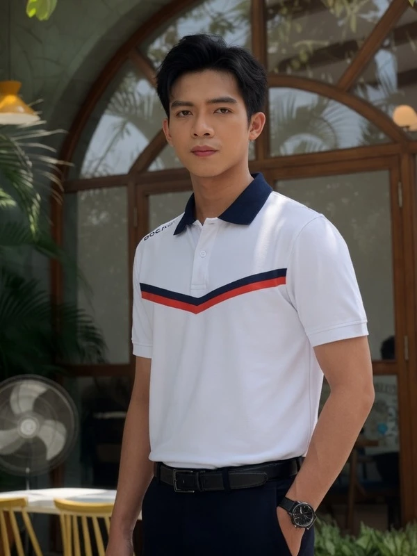 PO117023 Áo Polo Nam DOCAS Vải Cotton CMC Ngực Phối Viền Logo Chữ V Phom Regular Fit