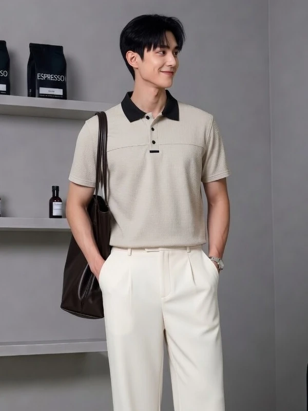 Áo Polo Trơn Nam DOCAS Vải Thun Sọc Nổi Mát Lạnh Cổ Phối Màu 3 Cúc Tròn Form Regular Fit DCPO01-01