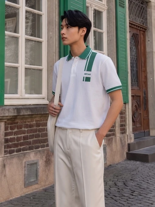 POC-04 Áo Polo Docas Hoạ Tiết Xanh Lá Dọc Vai Vải Cotton CMC Form Regular Fit