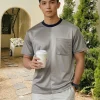 Áo Thun Cổ Tròn Phối 2 Màu DOCAS Vải Cotton 2 Da Form Relax Fit DCTSH03