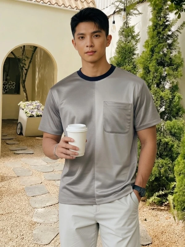 Áo Thun Cổ Tròn Phối 2 Màu DOCAS Vải Cotton 2 Da Form Relax Fit DCTSH03