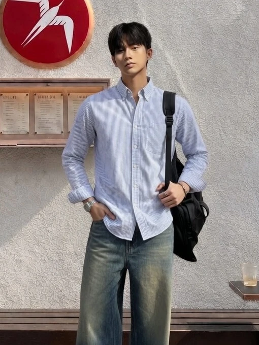 Áo Sơ Mi Nam Dài Tay DOCAS Kẻ Sọc Vải Cotton Form Slim Fit DCSM-02