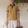 Áo Polo Nam Phối Vai Họa Tiết In Chìm DOCAS Vải Cotton CMC Phom Regular Fit PL06