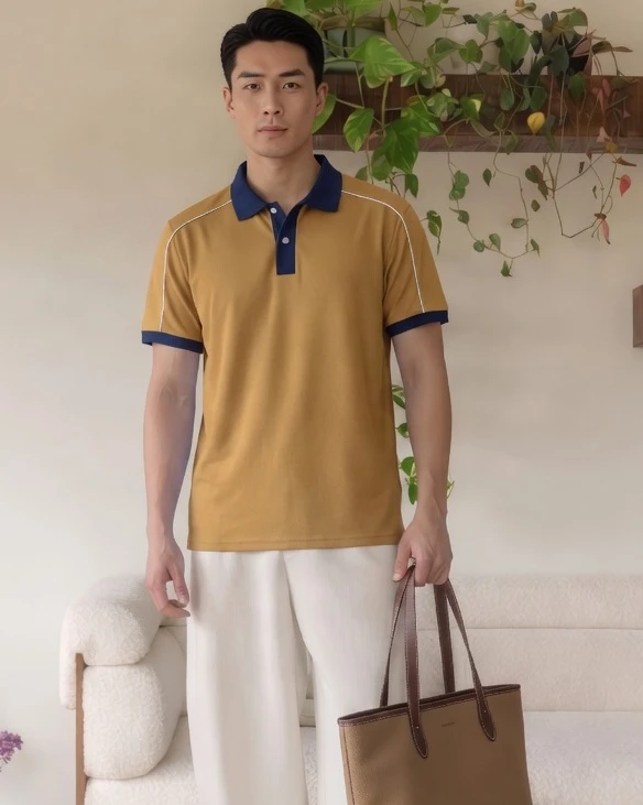 Áo Polo Nam Phối Vai Họa Tiết In Chìm DOCAS Vải Cotton CMC Phom Regular Fit PL06