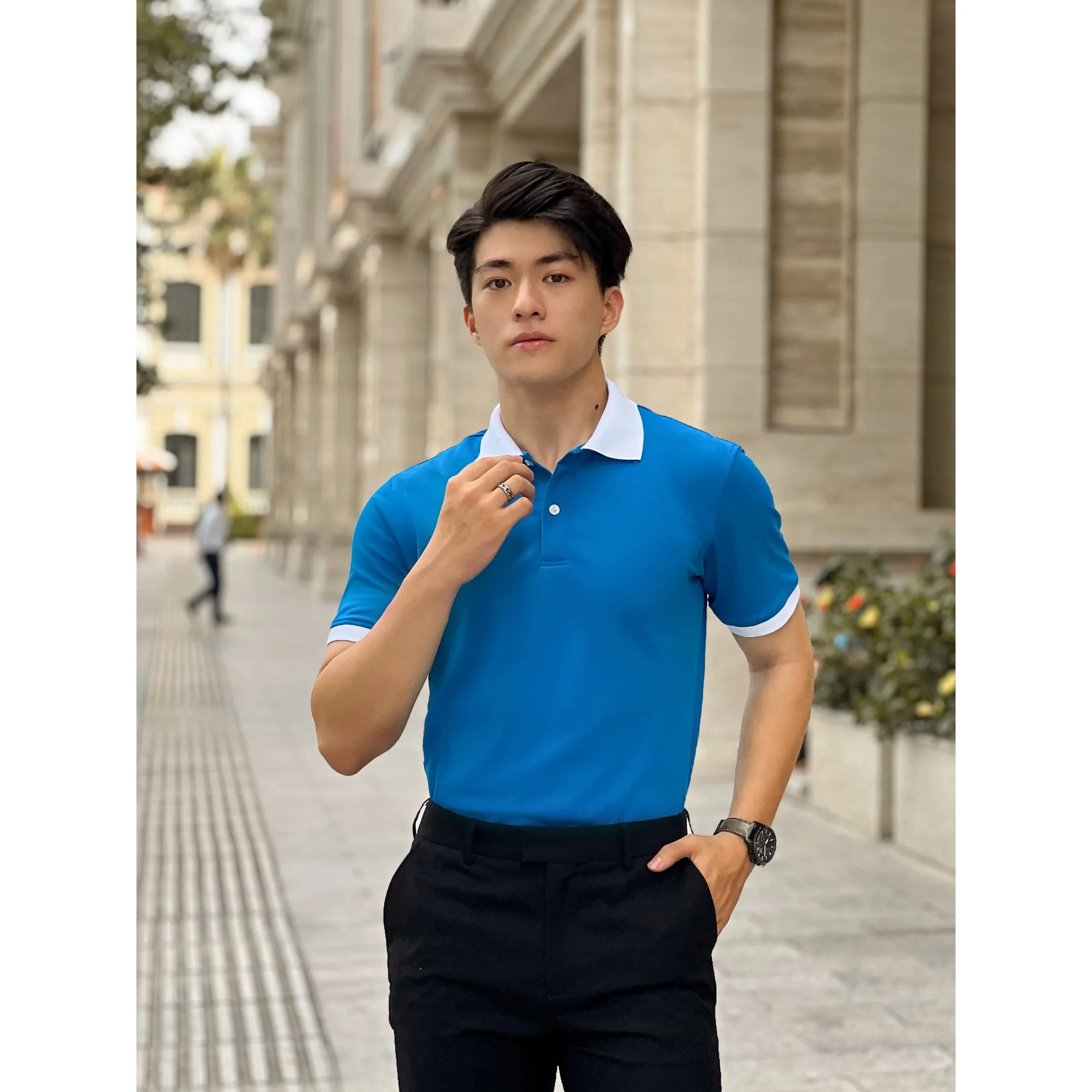 Áo Polo Nam Trơn DOCAS Cổ Trắng Đa Màu Vải Cotton CMC Phom Regular Fit PO045